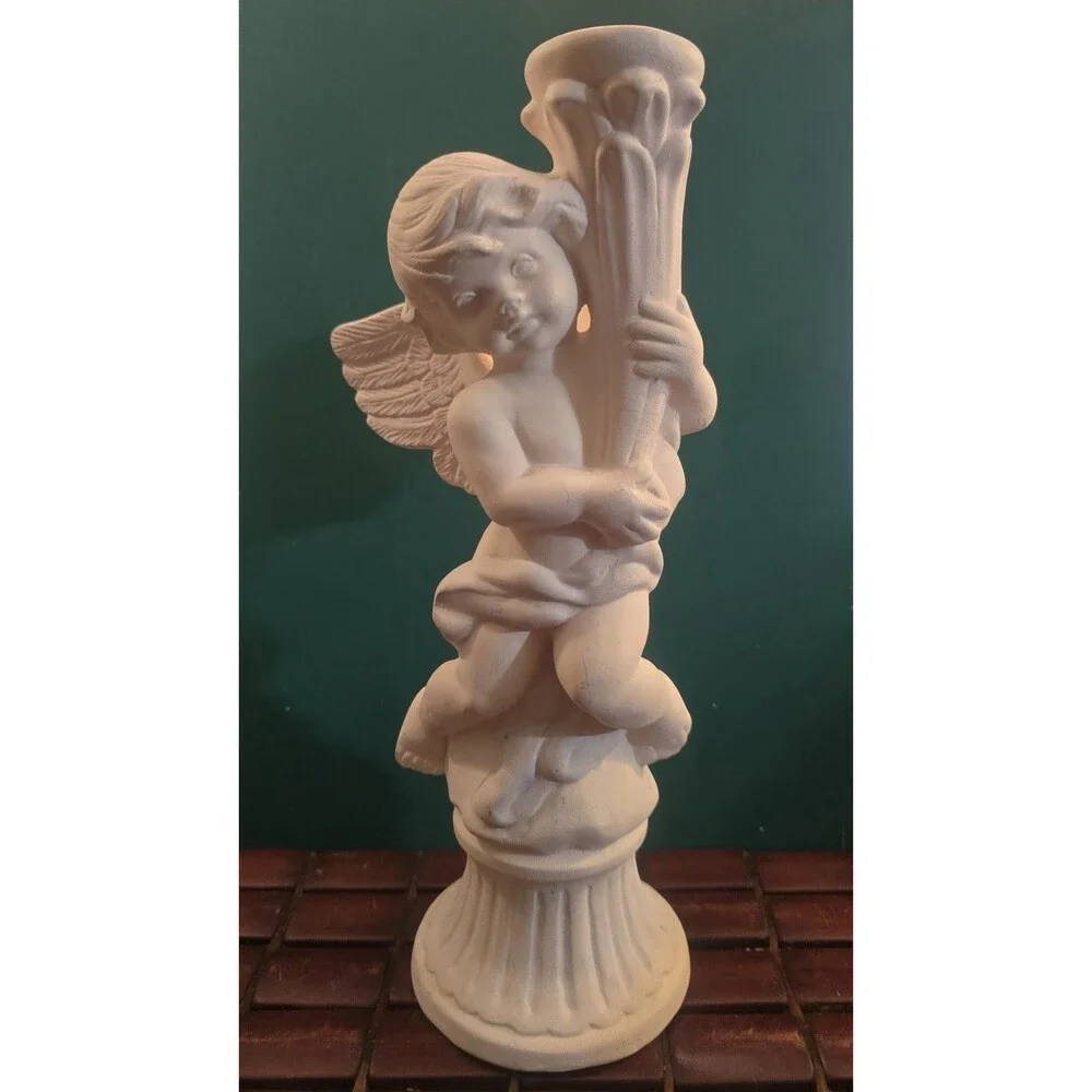 Vintage Ceramic Cherub Candle Holder 12.5